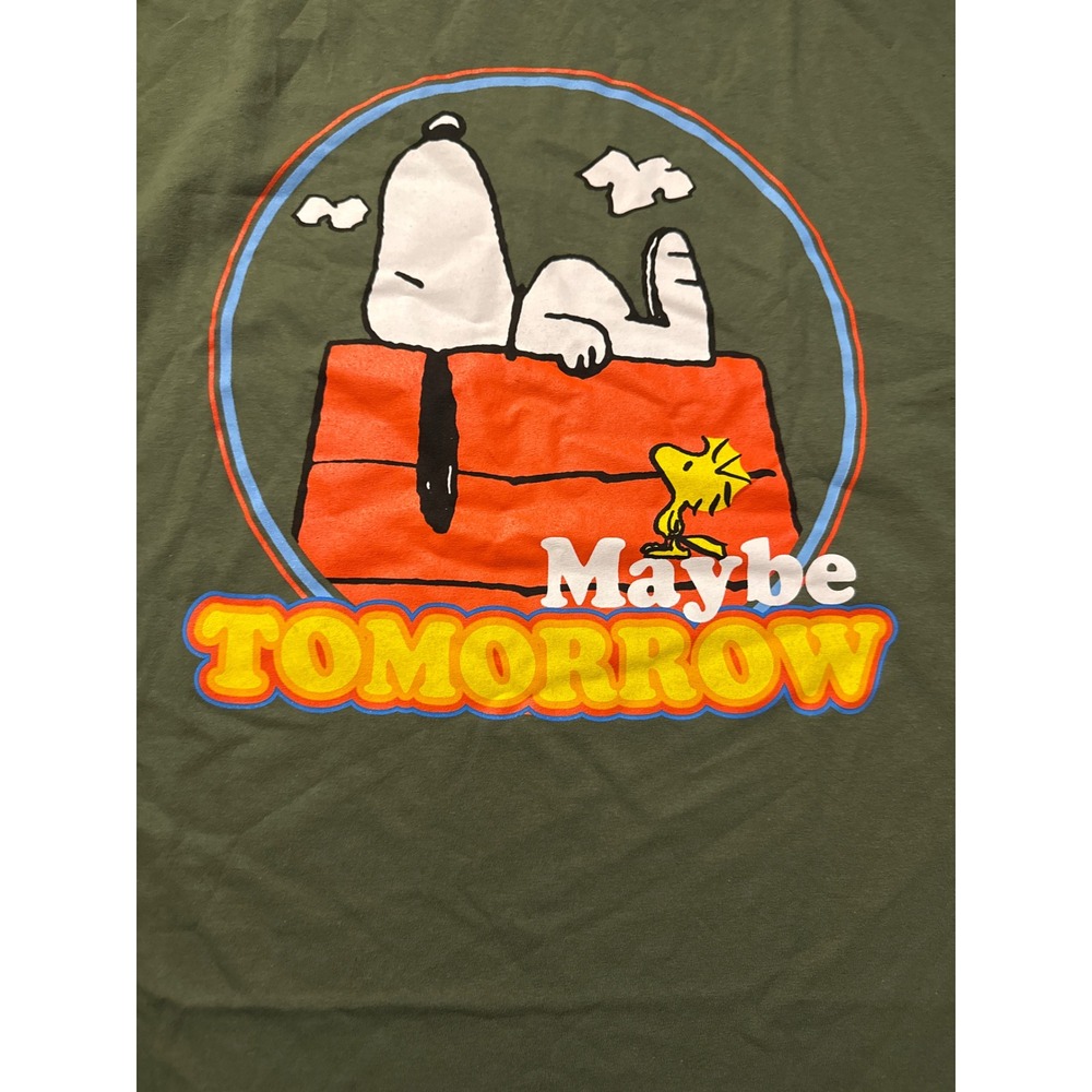 Peanuts Snoopy Maybe Tomorrow Graphic T-Shirt Mens 2XL Green Hybrid Apparel - Picture 2 of 5